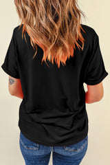 Women's Rhinestone US Flag Round Neck Short Sleeve T-Shirt