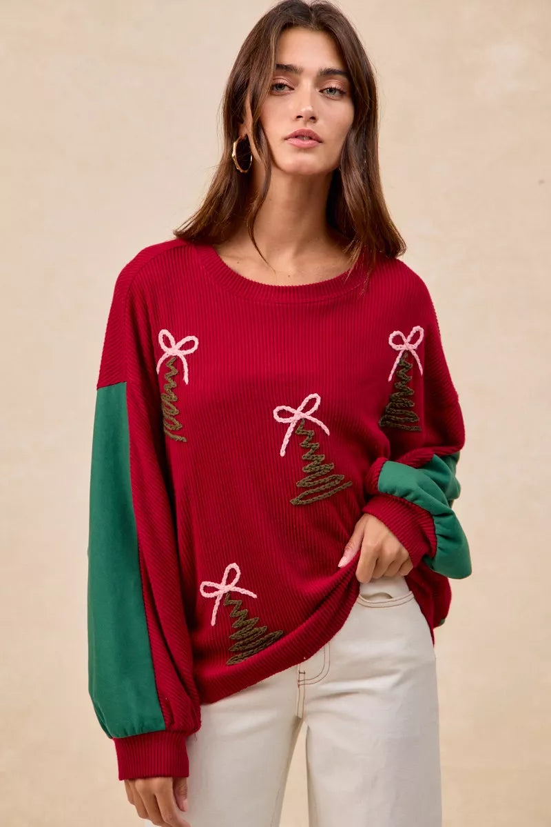 CHRISTMAS Women's Embroidered Tree Sweater