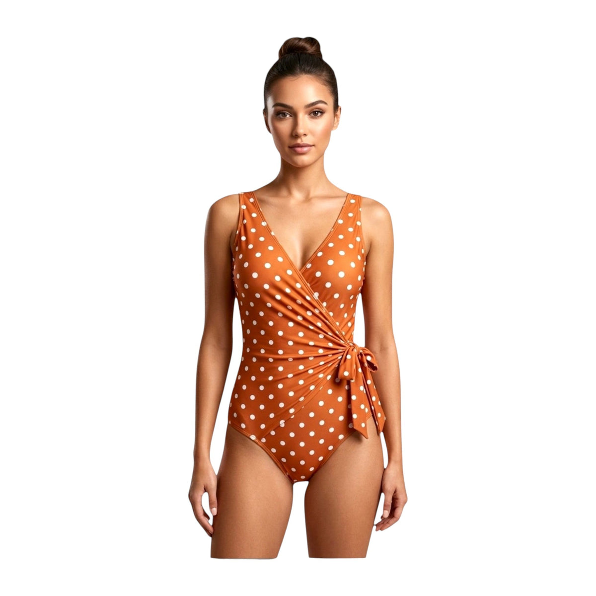 Women's One-Piece Swimsuit - Brick/White Dot