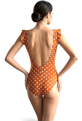 Women's One-Piece Swimsuit - Brick/White Dot