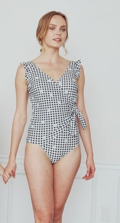 Women's One-Piece Swimsuit - Gingham Daisy Black