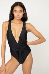 Women's Deep-V One-Piece Swimsuit - Black