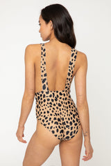 Women's Deep-V One-Piece Swimsuit - Leopard