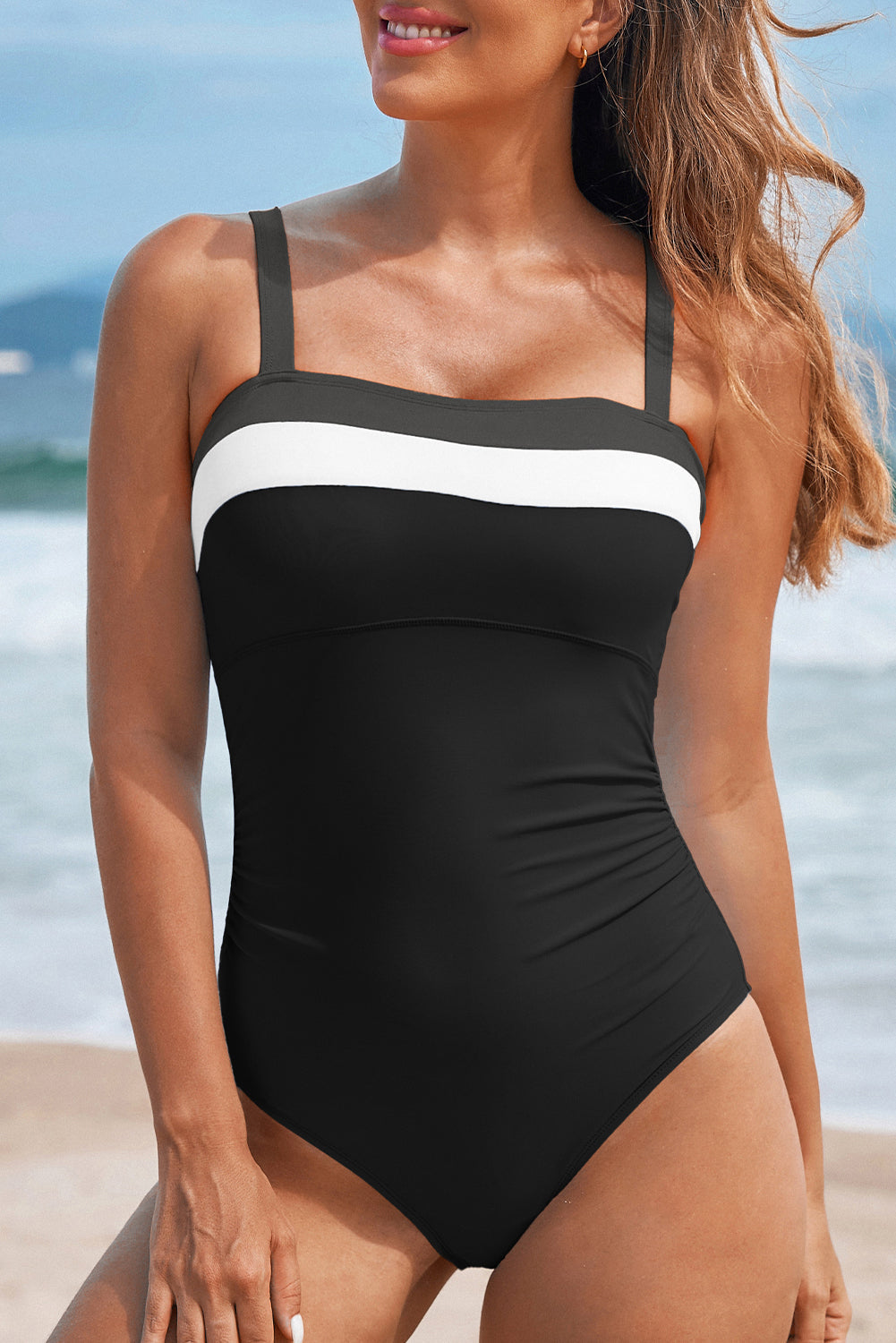 Women's Block Detail Adjustable Straps One-Piece Swimsuit
