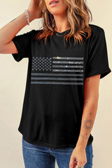 Women's Rhinestone US Flag Round Neck Short Sleeve T-Shirt