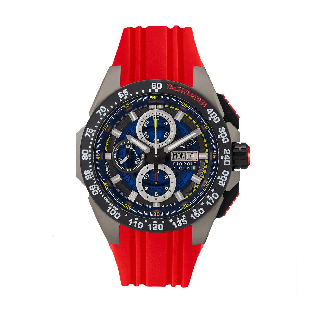 Giorgio Piola Design Men's G5 Delta Automatic Titanium Swiss Sport Chrono Watch - Black Dial, Red Strap - 100m