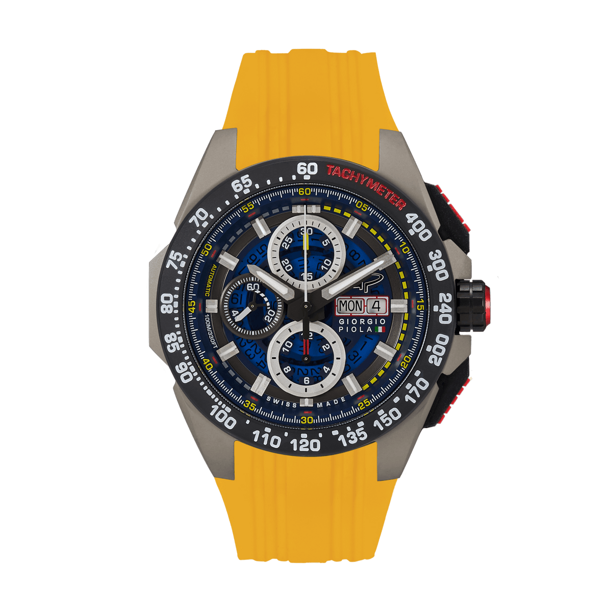Giorgio Piola Design Men's G5 Delta Automatic Titanium Swiss Sport Chrono Watch - Black Dial, Yellow Strap - 100m