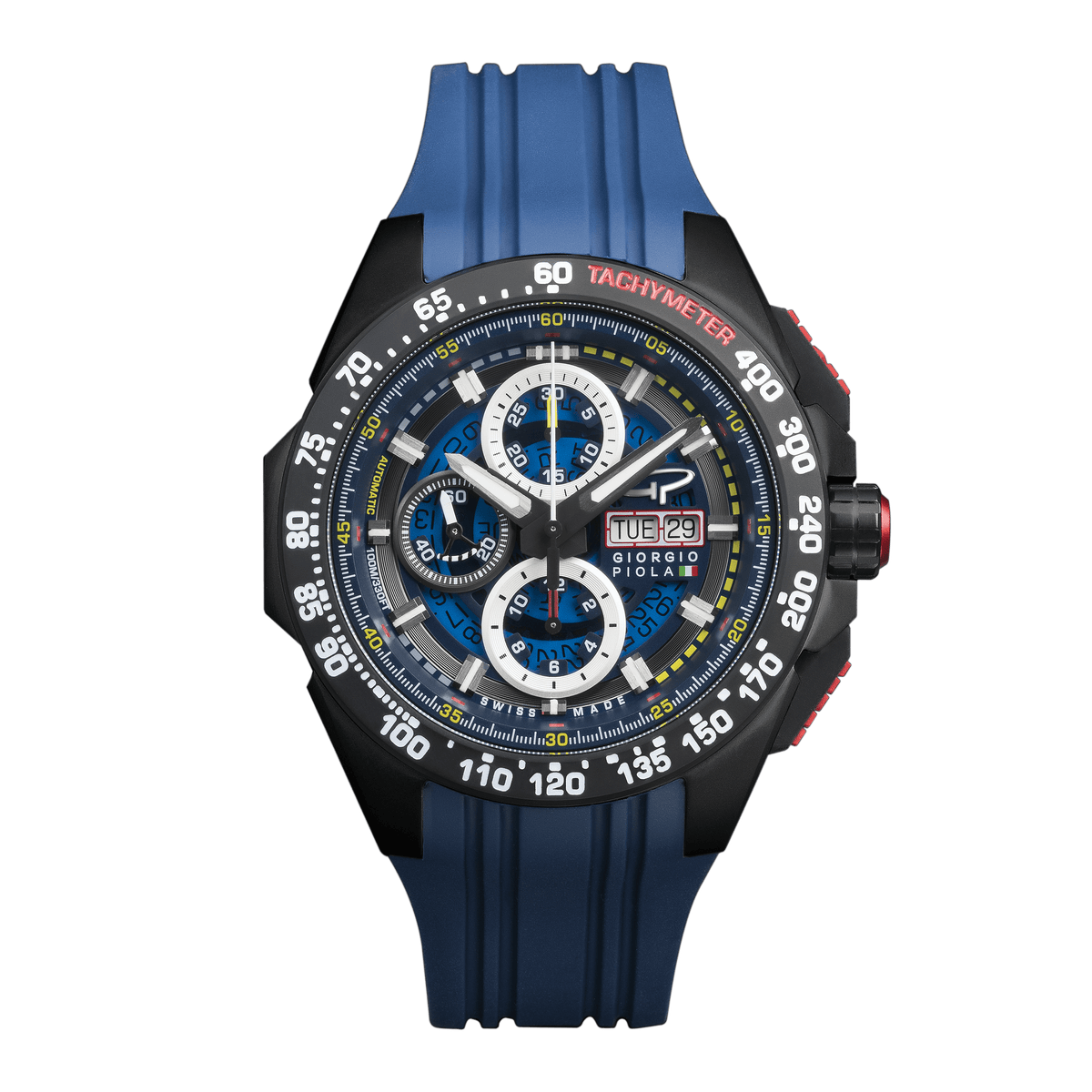 Giorgio Piola Design Men's G5 Delta Automatic Titanium Swiss Sport Chrono Watch (Black PVD Coating) - Blue Dial/Strap - 100m