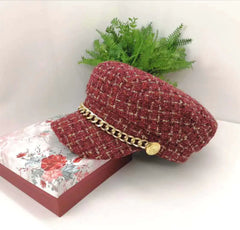 Women's Vintage Navy Tweed Octagonal Hat