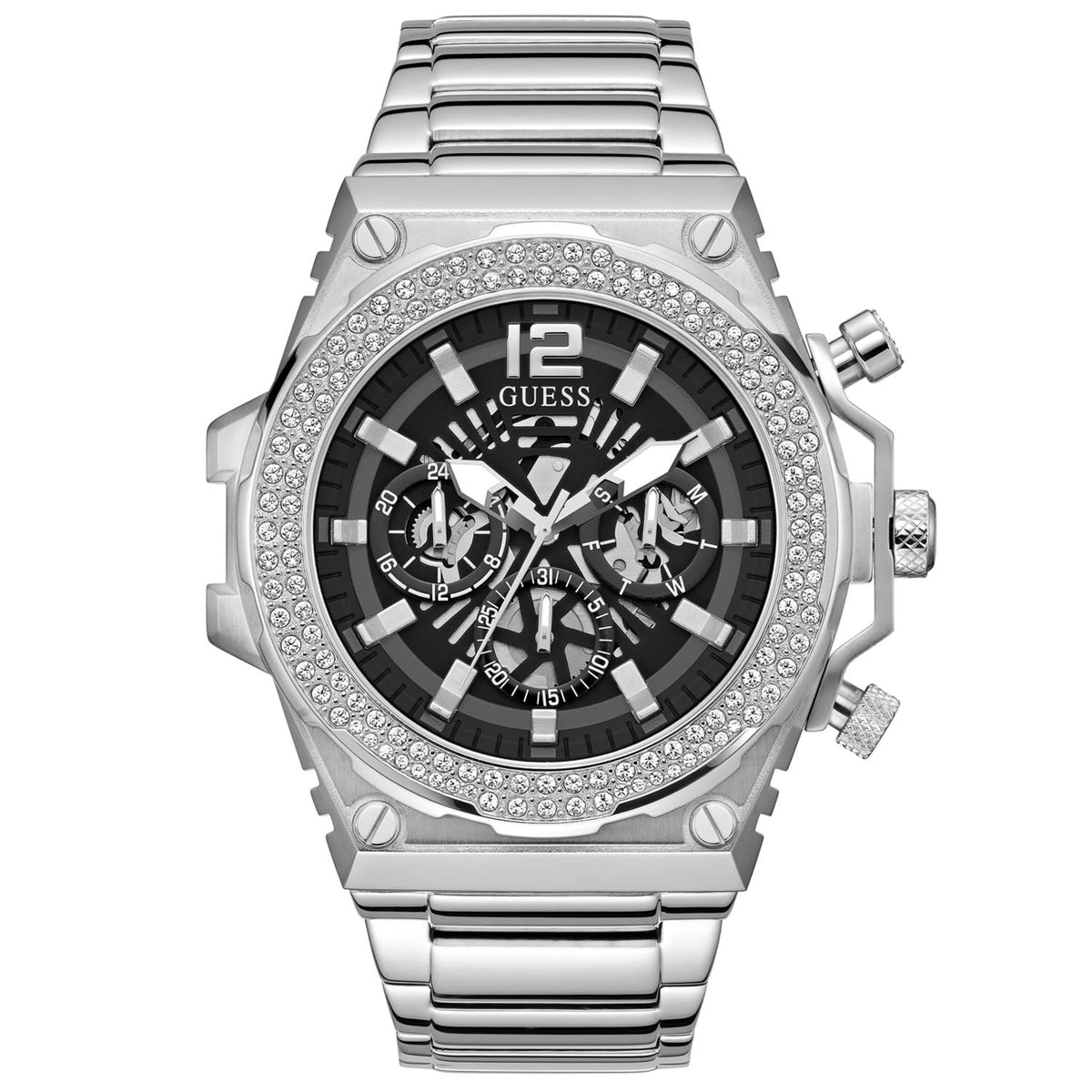 Guess Men's Classic - Black Dial, Silver Bracelet - 50m