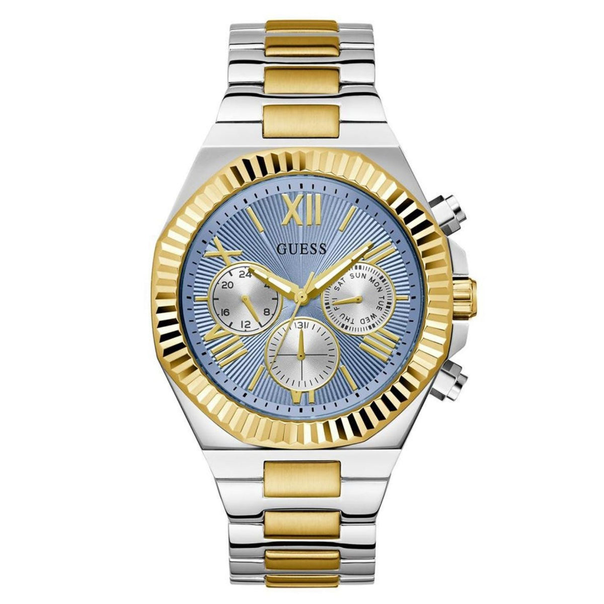 Guess Men's Equity - Blue Dial, Silver/Gold Bracelet - 50m