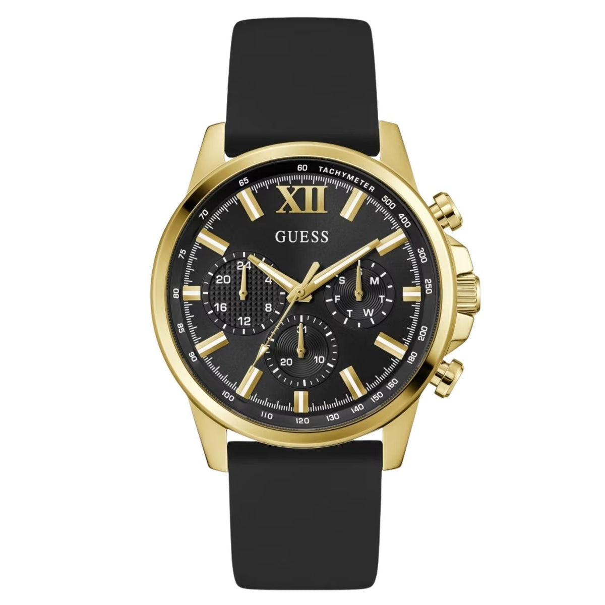 Guess Men's Walker - Black Dial/Strap, Gold Case - 50m