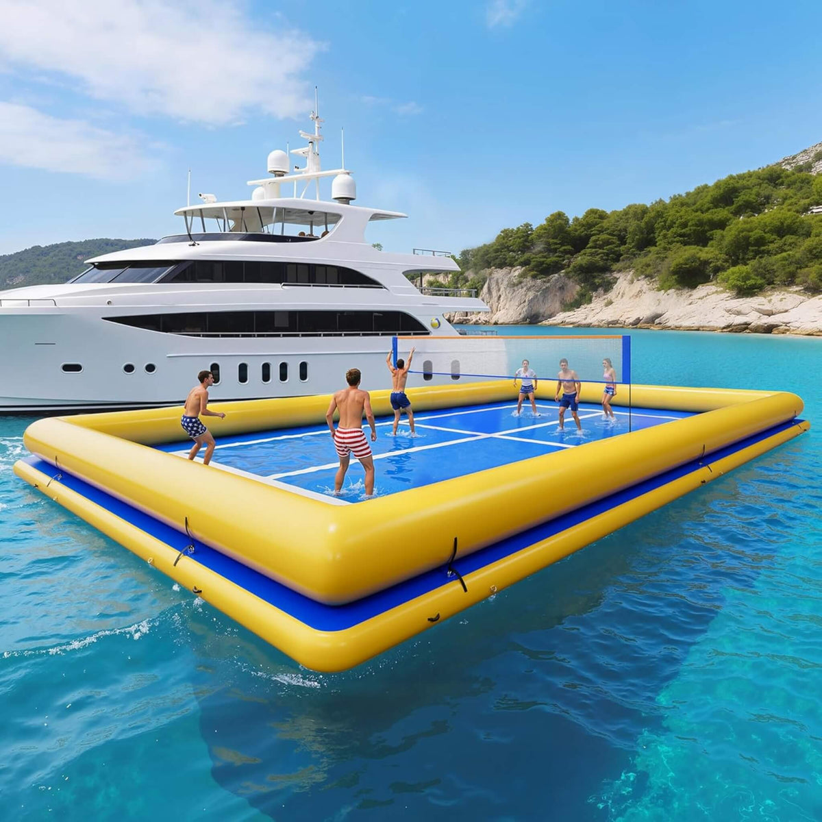 26X46 Foot Inflatable Commercial Floating Pickleball & Volleyball Court with Net