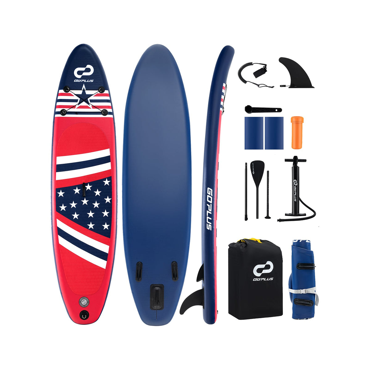 10 Foot Inflatable Paddle Board, Americana, with Removable Fin and Backpack