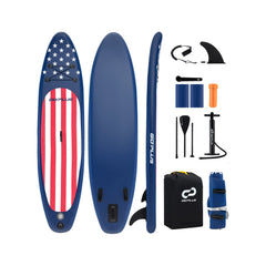 10 Foot Inflatable Paddle Board, Americana, with Removable Fin and Backpack