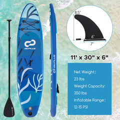 10-11 Foot Inflatable Stand Up Paddle Board with Premium SUP Accessories