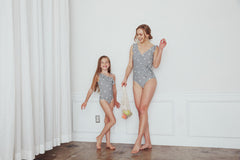 Women's One-Piece Swimsuit - Gingham Daisy Black