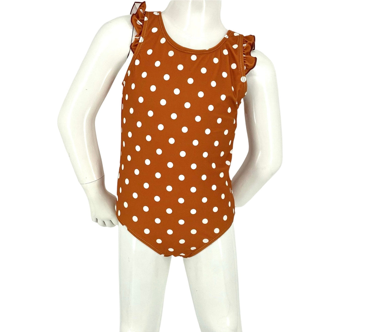 Girl's One-Piece Swimsuit - Brick/White Dot