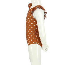 Girl's One-Piece Swimsuit - Brick/White Dot