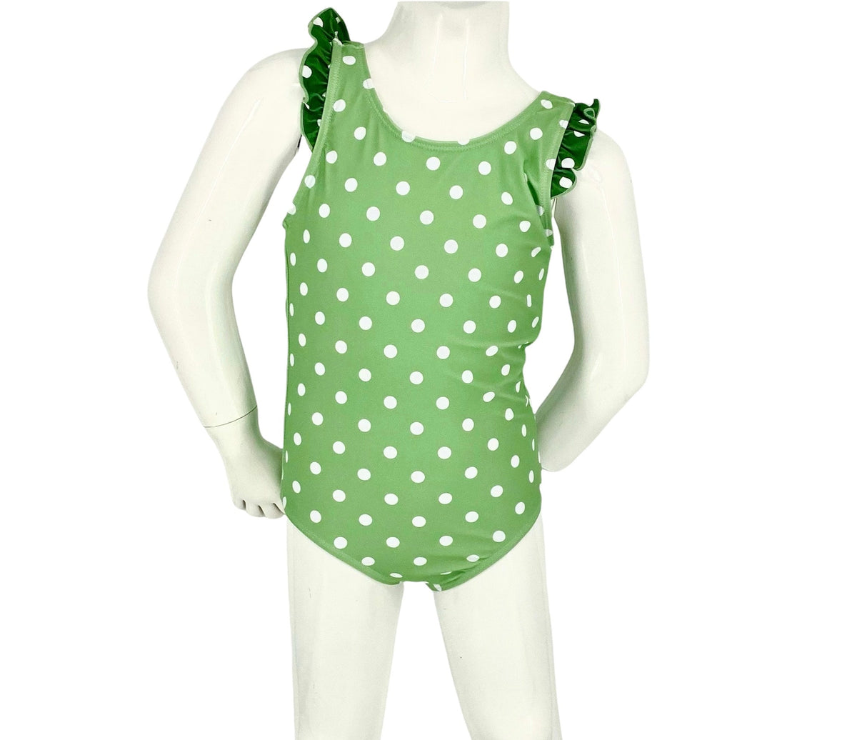Girl's One-Piece Swimsuit - Mint/White Dot