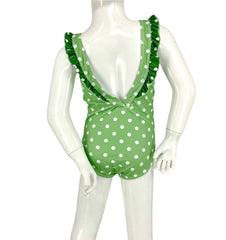 Girl's One-Piece Swimsuit - Mint/White Dot