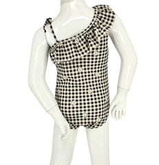 Girl's One-Piece Swimsuit - Gingham Daisy Black