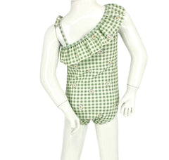 Gril's One-Piece Swimsuit - Mint Gingham/Daisy