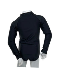 Girl's Long Sleeve One-Piece Rash Guard - Dark Grid
