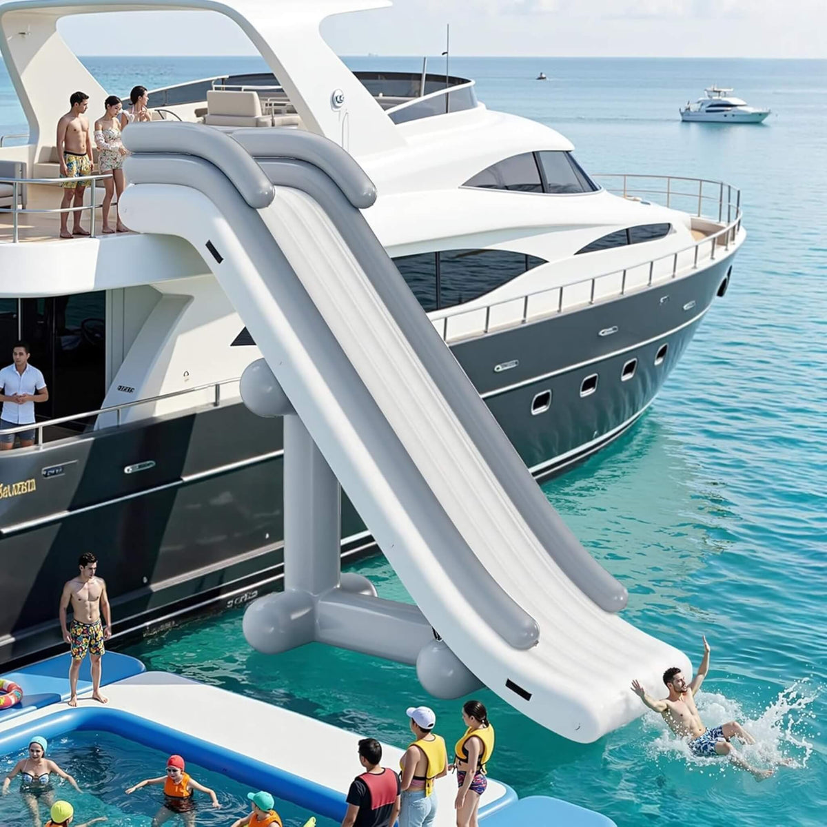 Large 16 Foot Commercial Inflatable Yacht Water Slide with Pump