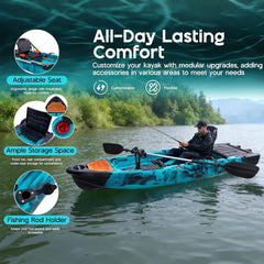 10 Foot Lightweight 1-Person Modular Fishing Kayak with Fin Drive System