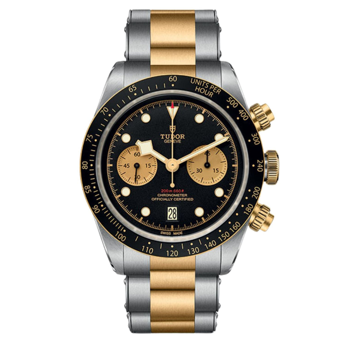 Tudor Men's Black Bay - Black Dial, Silver/Gold Bracelet - 200m