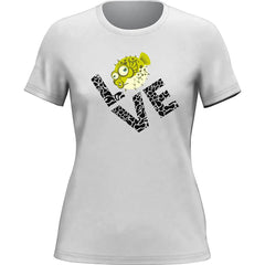 Outdoorzees Women's Love Fishing Green Blowfish Globe T-Shirt