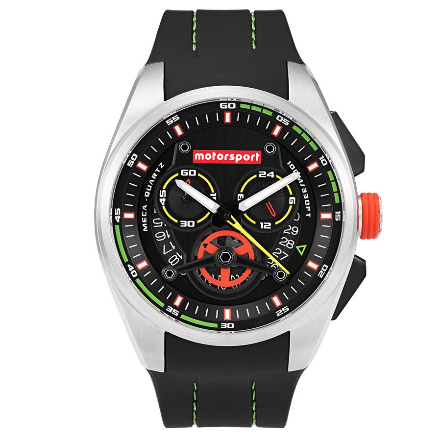 Motorsport Men's Burnout - Black Dial, Black/Green Strap 100m