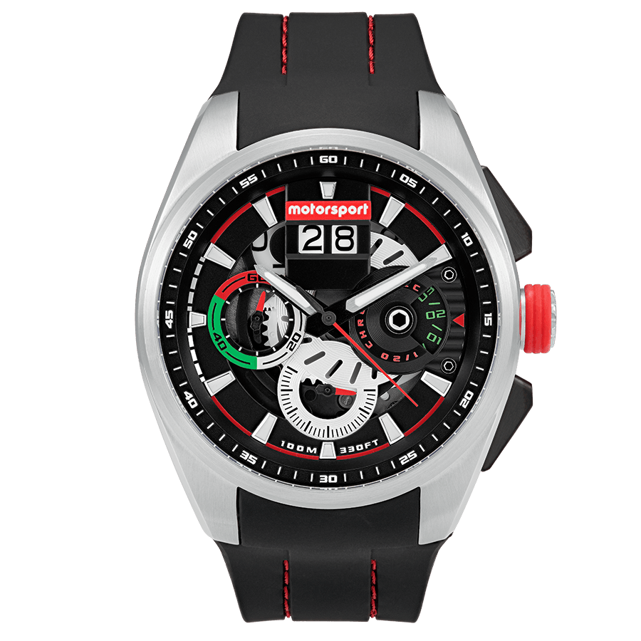 Motorsport Men's Burnout - Black Dial, Black/Red Strap - 100m