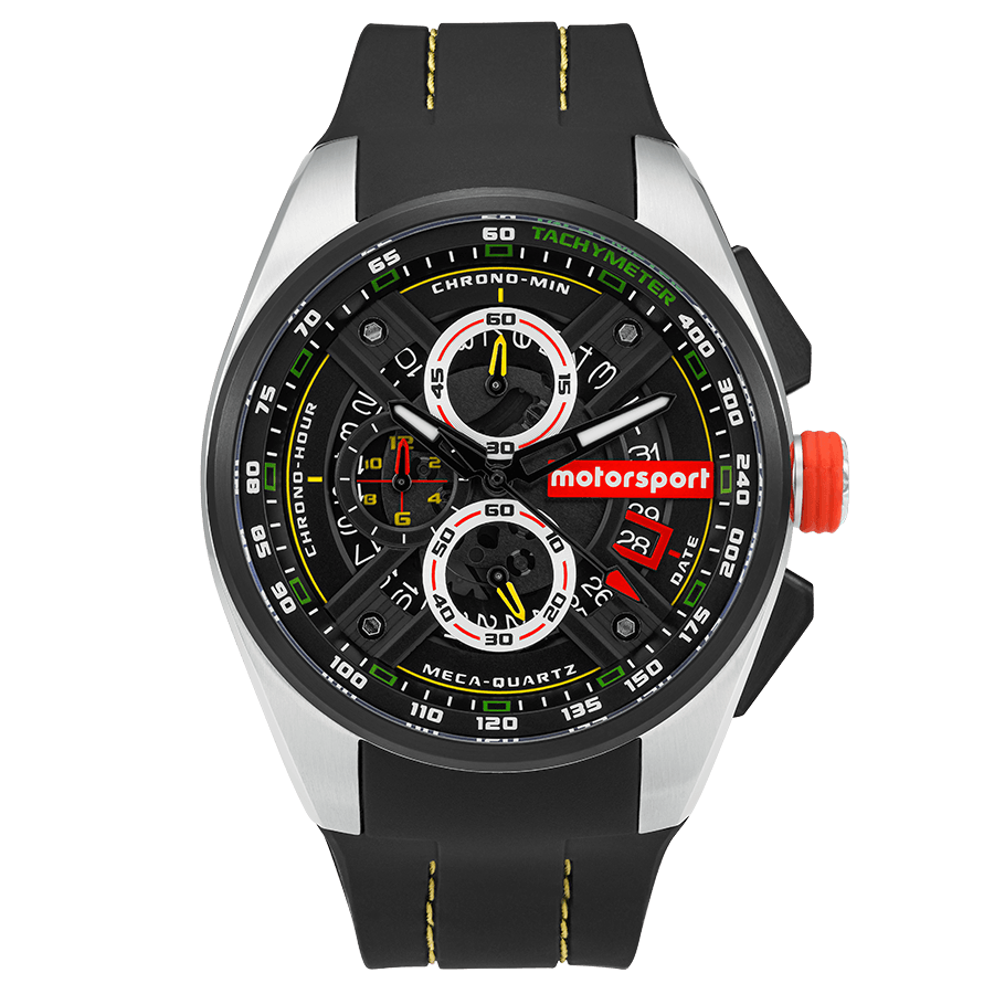 Motorsport Men's Burnout Sport Chrono - Black Dial, Black/Yellow Strap - 100m