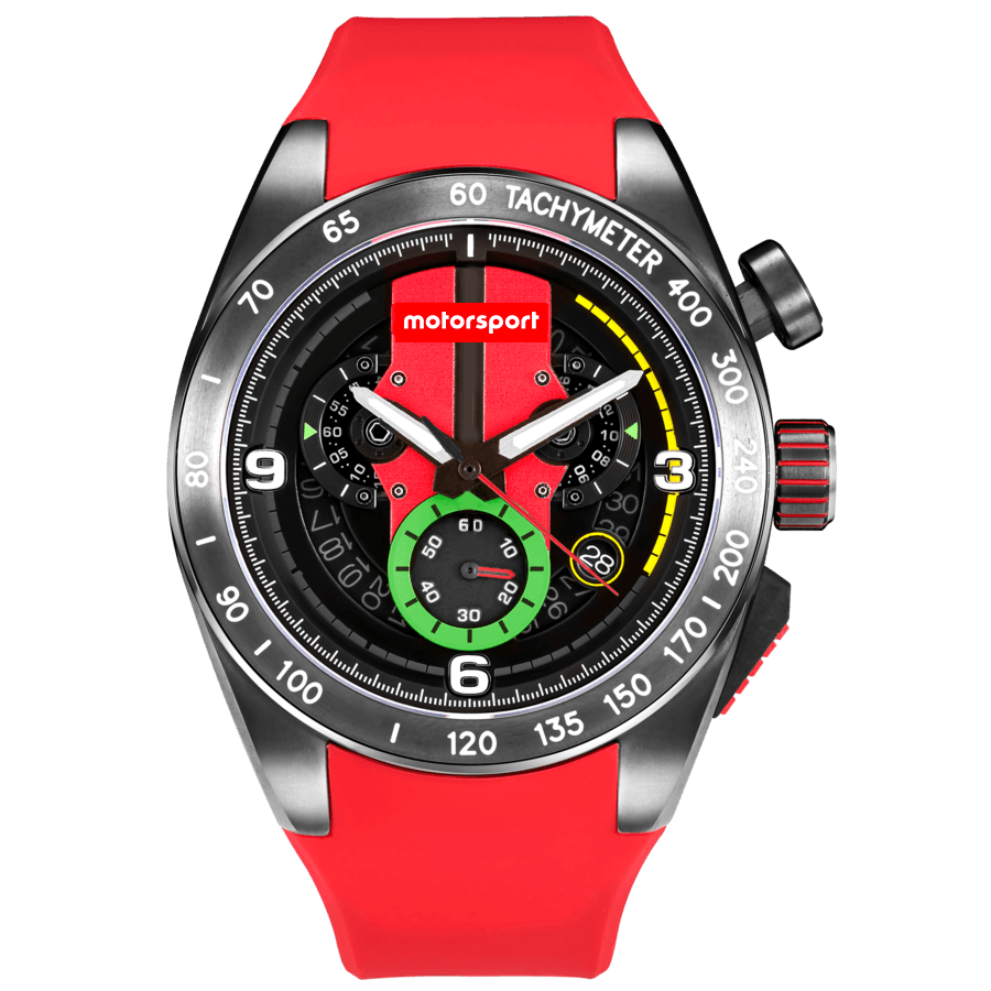 Motorsport Men's FlatOut - Black Dial, Red Strap - 100m