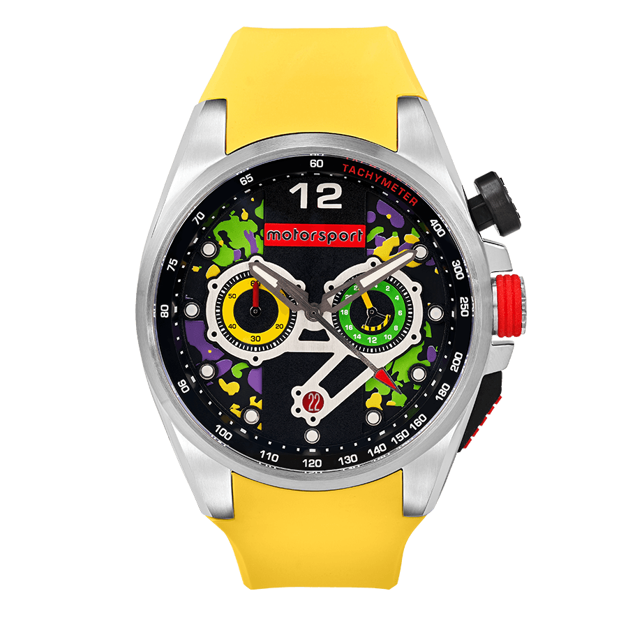 Motorsport Men's Rebel - Black Dial, Yellow Strap - 100m