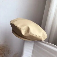 Women's Large PU Leather Beret Hat