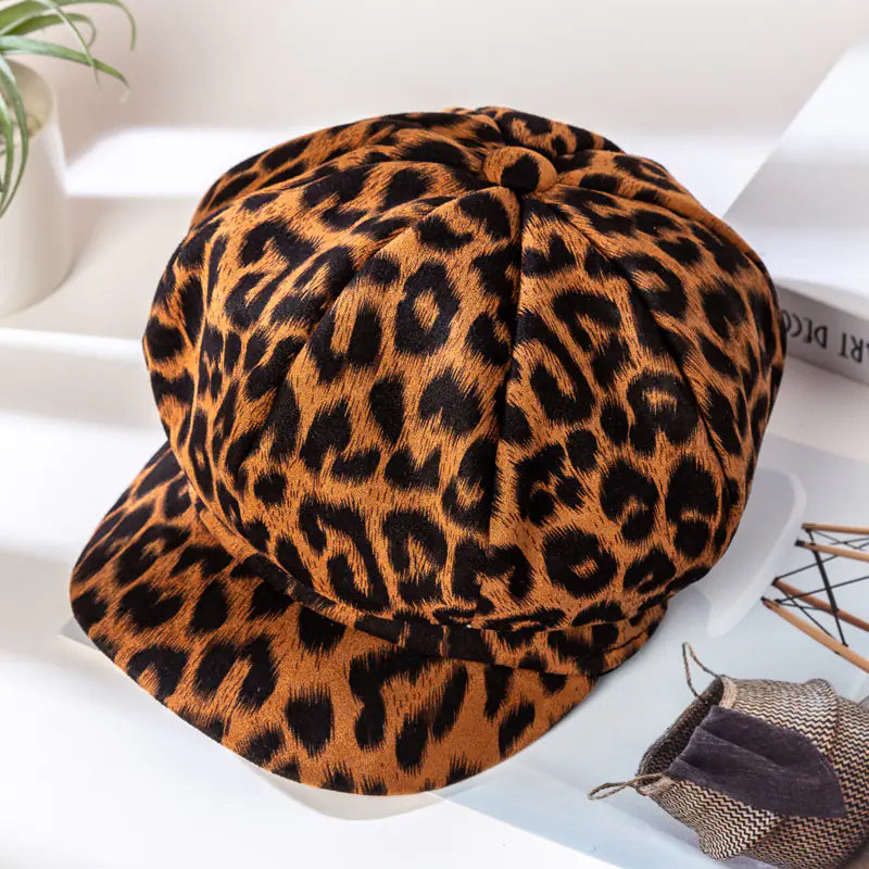 Women's Leopard Print Octagonal Hat