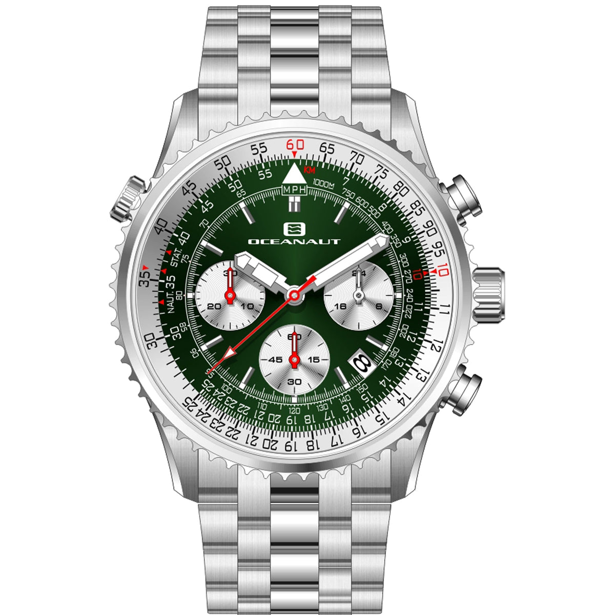 Oceanaut Men's Flight - Green Dial, Silver Bracelet - 100m