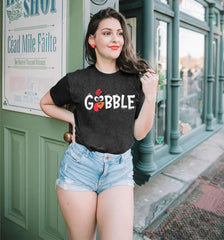 THANKSGIVING Women's 'Gobble' Turkey Graphic T-Shirt - Size M