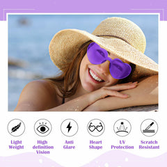 Women's Purple Heart Shaped Rimless Sunglasses - 4 Pack - Bachelorette Party Favor