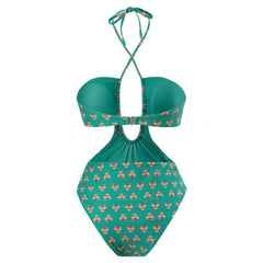 Women's Hawaiian One-Piece Halter Swimsuit with Wrap Skirt Cover-Up