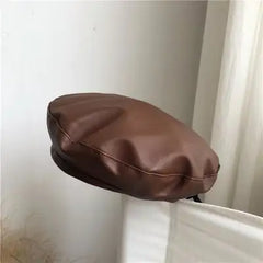 Women's Large PU Leather Beret Hat