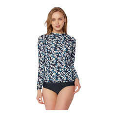 Women's Long Sleeve Rash Guard Two-Piece Bikini Swimsuit - Daisy Black