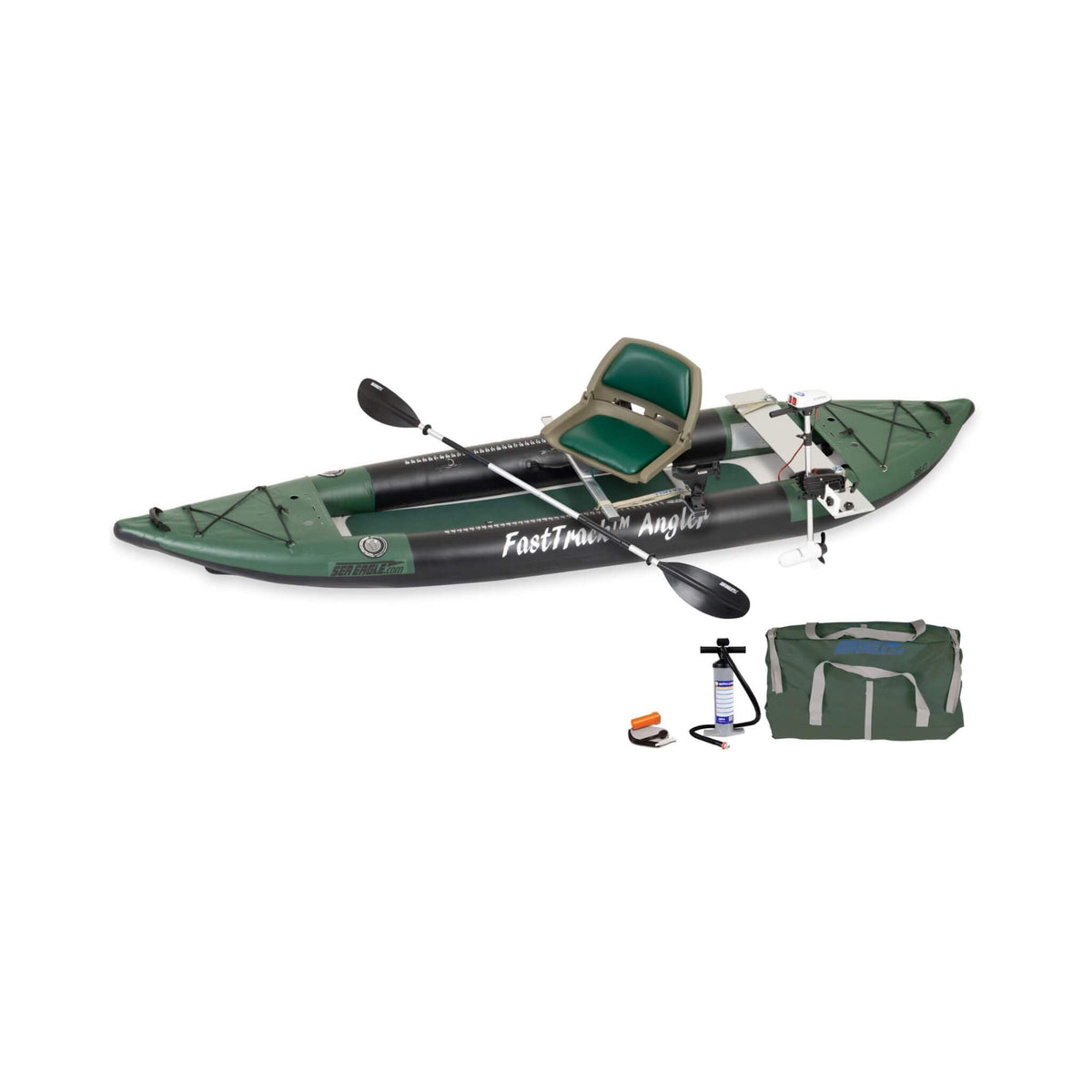 12 Foot Sea Eagle Boats | 385FTA FastTrack - 2-3 Persons Angler Inflatable Hunter Green Fishing Kayak
