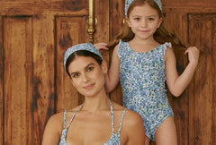 Girl's One-Piece Swimsuit - Small Flowers Blue