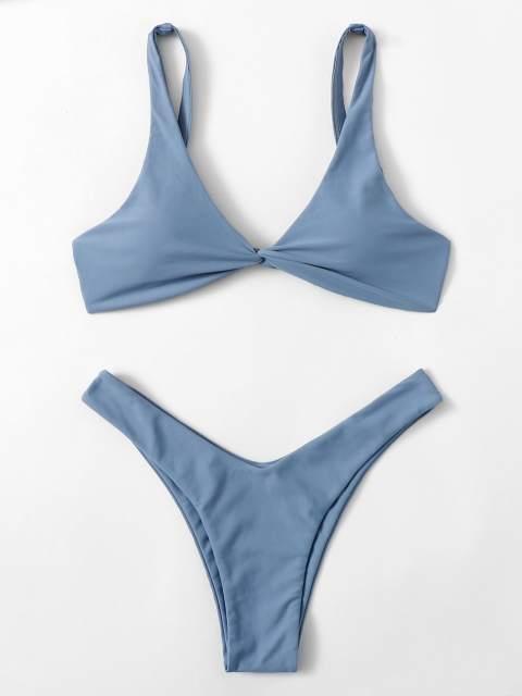 Stevvex Women's Solid Color High Waist Two-Piece Bikini Swimsuit - Padded, Push Up