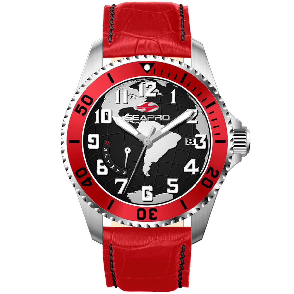 Seapro Men's Voyager - Black Dial, Red Strap - 200m