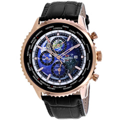 Seapro Men's Meridian World Timer GMT - Blue Dial, Black Strap, Rose Gold Case - 100m